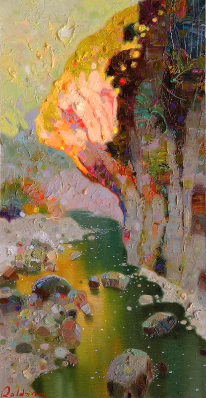 Pedro Roldán - Sombra y luz en el rio.30x16cm