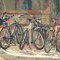 16-bicicletas en reposo-54 x 84 cms -tecnica mixta sobre lienzo-16